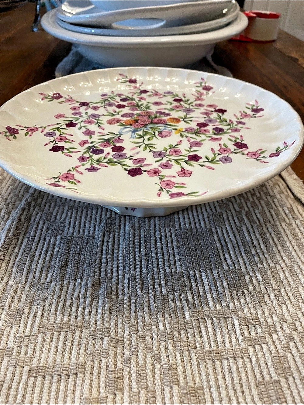 Vintage W.S. George Bolero Floral Pedestal Platter in Fiesta Pattern